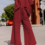 Red Dahlia Textured Loose Fit T Shirt and Drawstring Pants Set