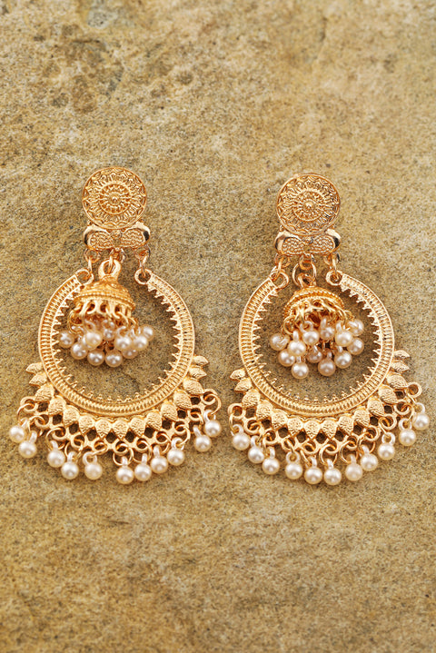 Gold Boho Pearl Tasseled Alloy Dangle Earrings