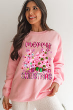 Pink Merry Christmas Graphic Crew Neck Pullover Sweatshirt