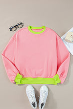 Pink Colorblock Bubble Sleeve Sweatshirt