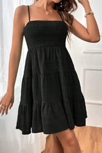 Black Smocked Textured Tiered Skater Dress