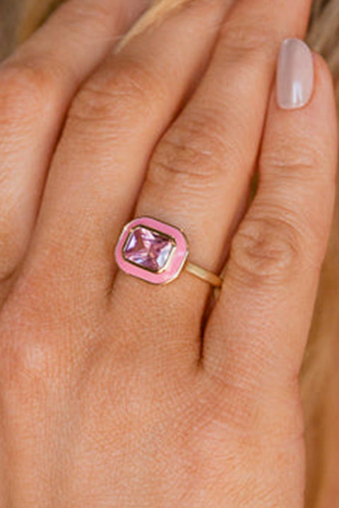 Pink Square Gem Insert Alloy Ring