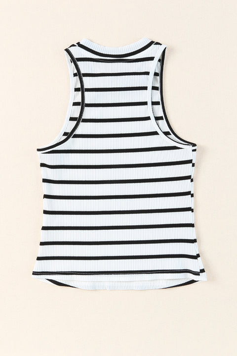 Striped Print Ribbed O-neck Sleeveless Top