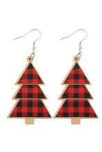 Pendientes colgantes de madera con árbol de Navidad a cuadros rojos 