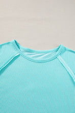 Light Blue Ribbed Exposed Seam Casual Plus Size T Shirt