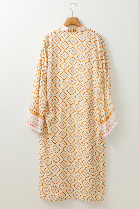 Yellow Bohemian Geometric Printed Loose Sleeve Long Kimono