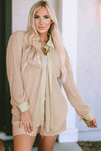 Apricot Pleated Long Sleeve Shirt and Shorts Lounge Set