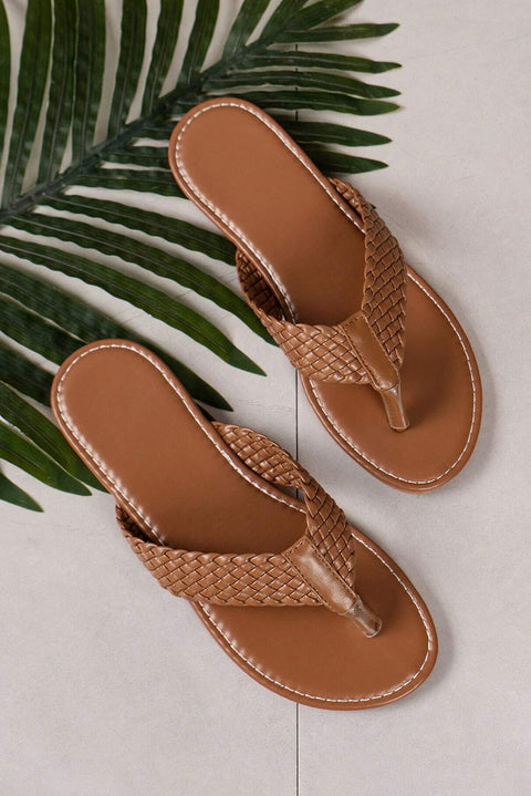 Chestnut Braided Strap PU Leather Flip Flop