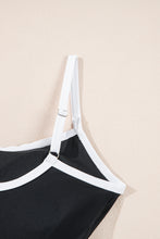 Black Contrast Trim Two Tone Belted One Piece Swimsuit