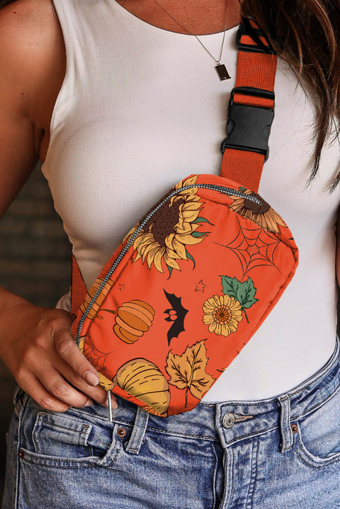 Bolso bandolera con gráfico de Halloween de girasol y calabaza naranja 