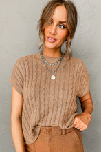 Chestnut Crew Neck Cable Knit Short Sleeve Sweater