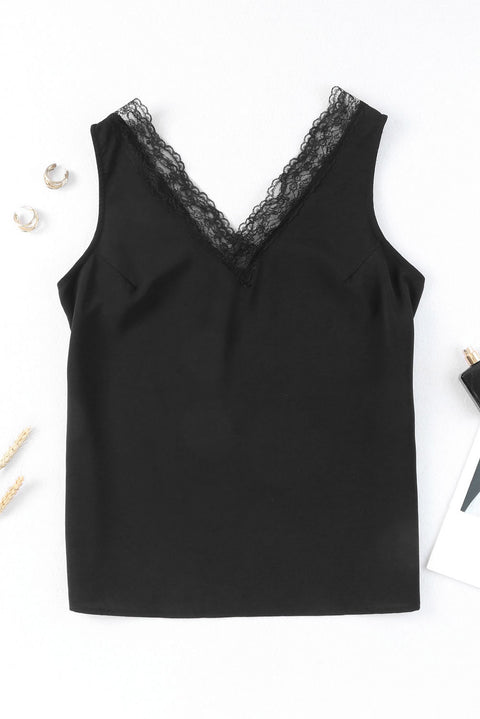 Lace Splicing Open Back V Neck Tank Top