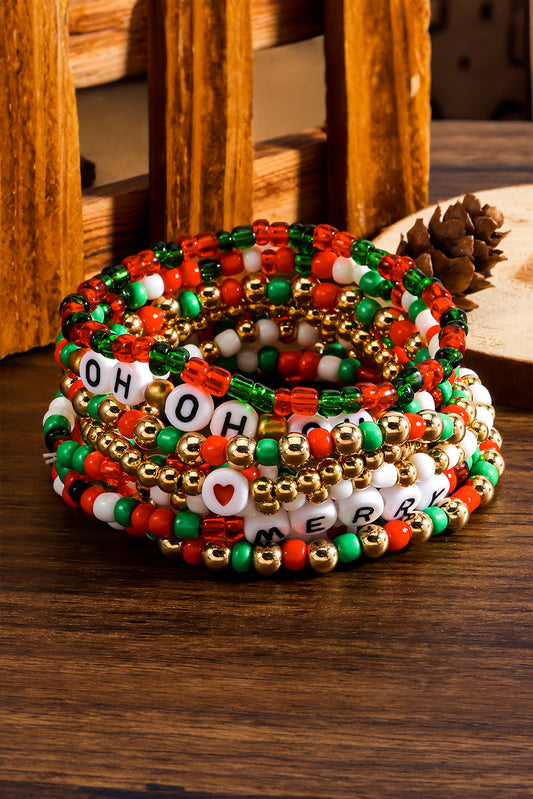 Fiery Red HO HO HO MERRY Beaded Multi-Layer Bracelet