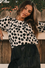 Black Polka Dot Print Buttoned Sleeve Pleat Blouse