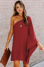 Red Solid Color One Shoulder Batwing Sleeve Mini Dress