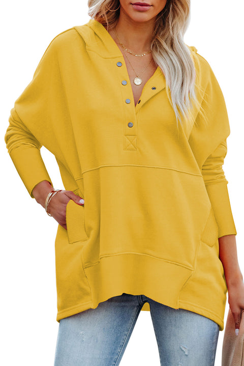 Batwing Sleeve Pocketed Henley Hoodie