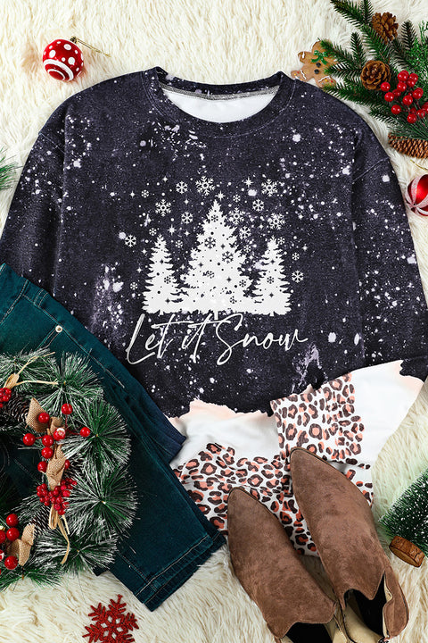 Snowy Christmas Graphic Leopard Bleached Sweatshirt