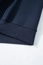 Navy Blue Solid Color Collared Sweatshirt and High Waist Pants Set