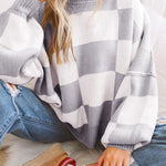 Gray Checkered Bishop Sleeve Sweater