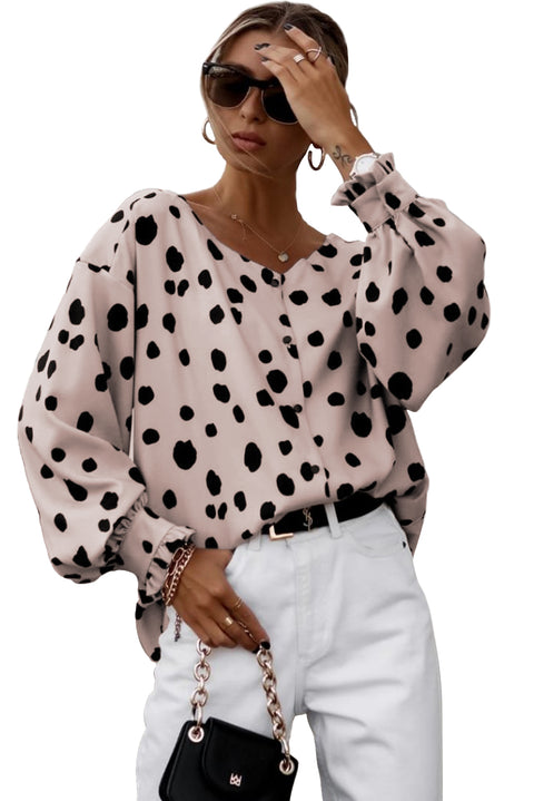 Button Frill Cuffs Oversize Puff Sleeve Blouse