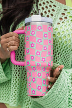 Bright Pink Flower Checkered Pattern Cup with Straw 40oz