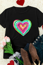 Black Valentine Heart Shaped Print Crew Neck T Shirt