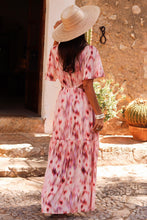 Pink Abstract Printed Flutter Sleeve Daring Cutout Long Dress