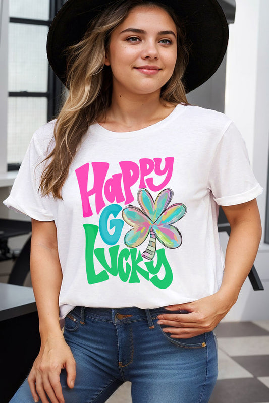 White Happy Go Lucky Graphic Plus Tee