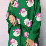 Green Santa Clause Pattern Textured Pullover and Shorts Casual Outfit