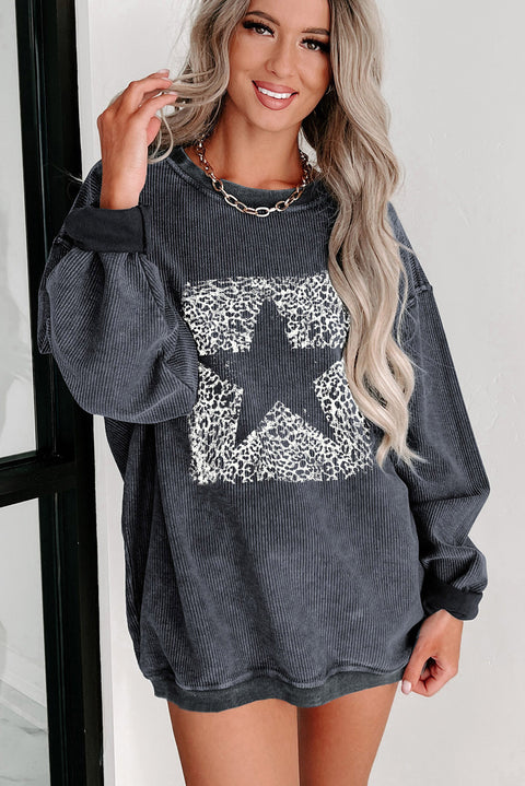 Sudadera con cordón y estampado de estrella de leopardo gris