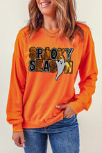 Russet Orange Sequin SPOOKY SEASON Ghost Pattern Halloween Pullover Sweatshirt