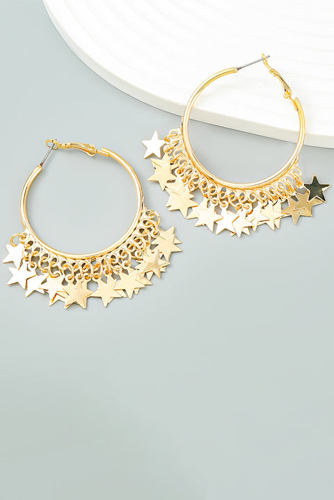 Gold Stars Charms Plate Alloy Hoop Earrings