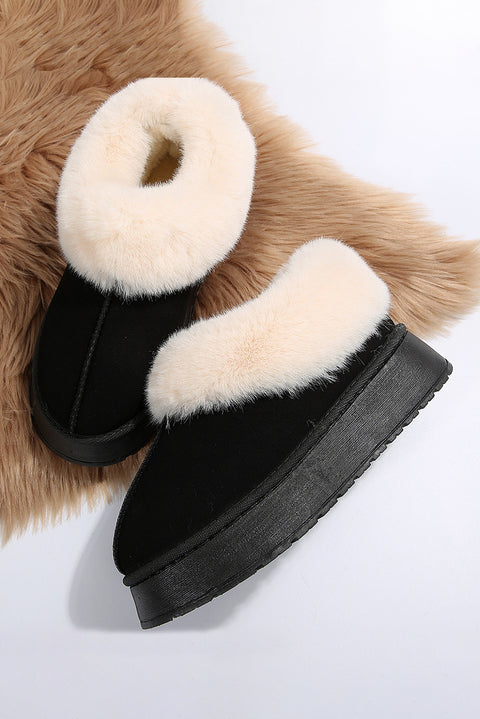 Chestnut Plush Suede Trim Thick Sole Flat Snow Boots