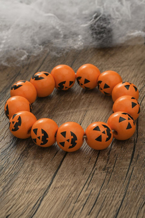 Russet Orange Halloween Pumpkin Face Beaded Bracelet