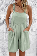 Grass Green Solid Color Adjustable Straps Pleated Romper with Pockets