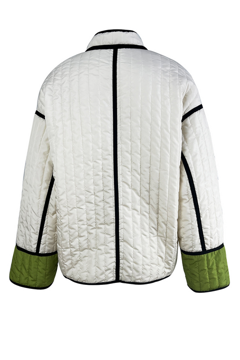 Fern Green Quilted Colorblock Button Up Puffer Coat