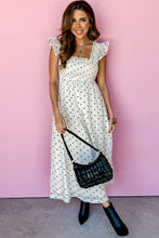 White Polka Dot Flutter Sleeve Square Neck Smocked Maxi Dress