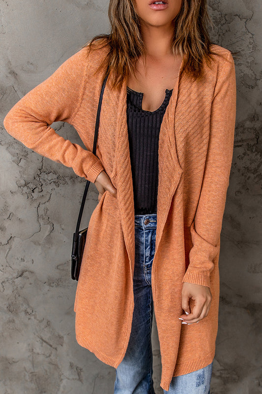 Ribbed Open Front Knit Cardigan