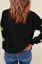 Black Sequined Donuts of Mardi Gras Colors Drop Shoulder Sweatshirt