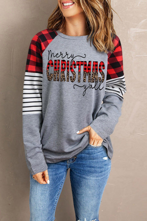 Buffalo Plaid & Stripe Splicing Long Sleeve Top