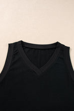 Black Ribbed V Neck Tank