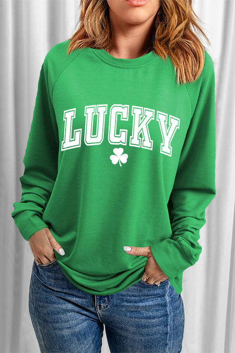 Green St. Patricks LUCKY Clover Print Raglan Sleeve Sweatshirt