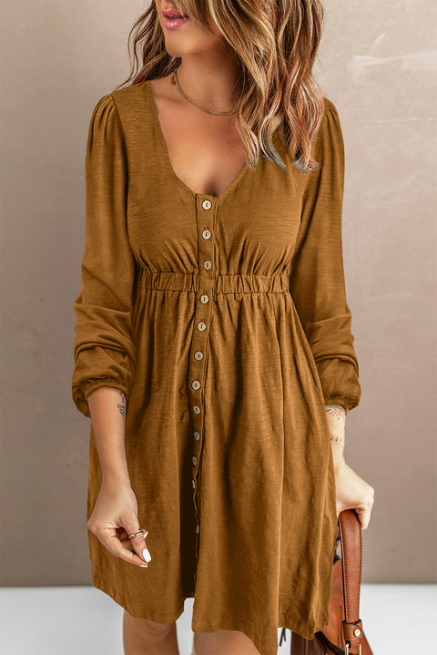 Button Up High Waist Long Sleeve Dress