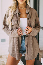 Khaki Oversize Textured Knit Button Front Shacket