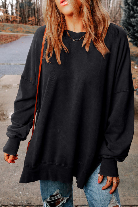 Grapefruit Orange Drop Shoulder Ribbed Trim Oversized Sweatshirt