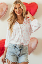 White Love Heart Print Drop Shoulder Puff Sleeve Shirt