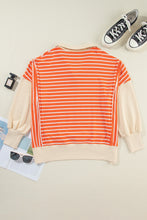 Orange Stripe Color Block Loose Fit Collared Drop Shoulder Sweatshirt