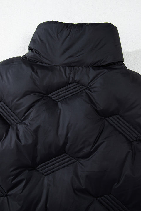 Black Quilted High Neck Zip Up Jacket Vest