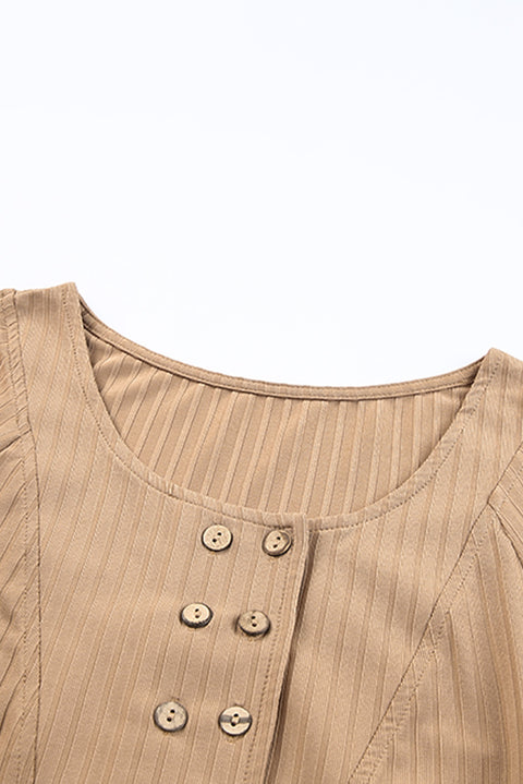 Khaki Double Breasted Half Buttoned Long Sleeve Bodysuit