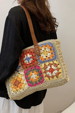 Beige Floral Crochet Large Square Tote Bag